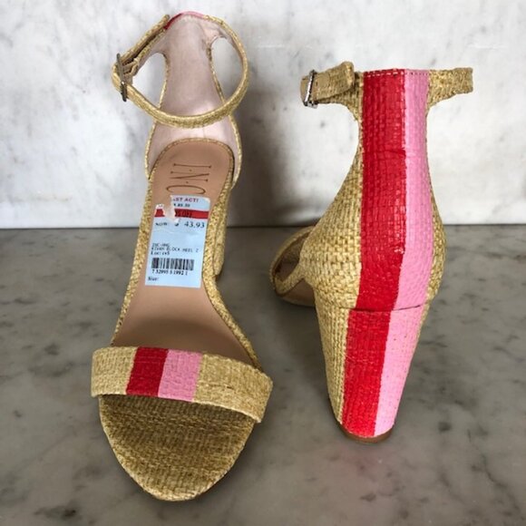 INC Kivah Block Heel Ankle Strap Pink Red Stripe Sandals 6M RARE - Picture 1 of 17